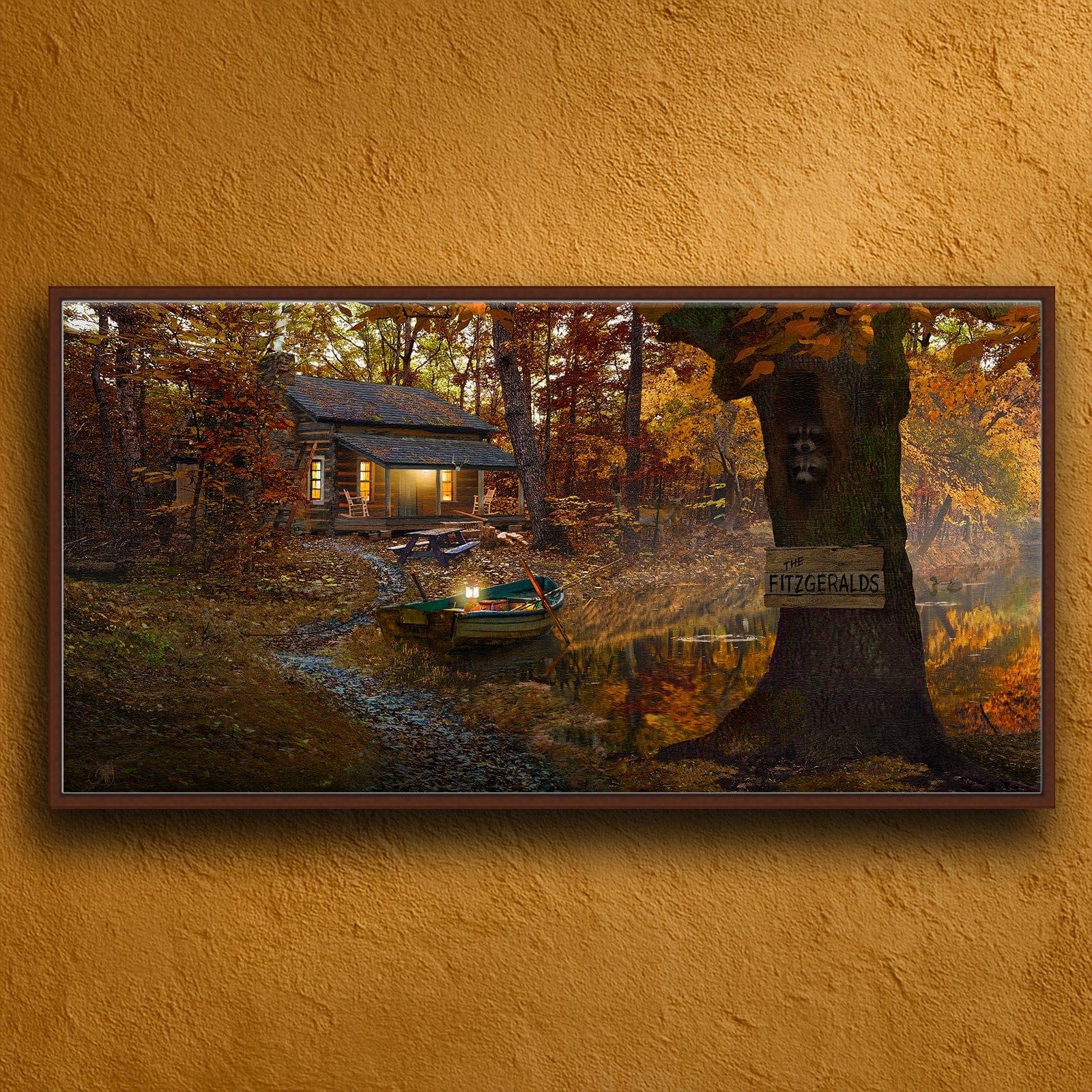 Personal-Prints art 16"x32" Float Framed Canvas Lakehouse - Personalized Autumn Print
