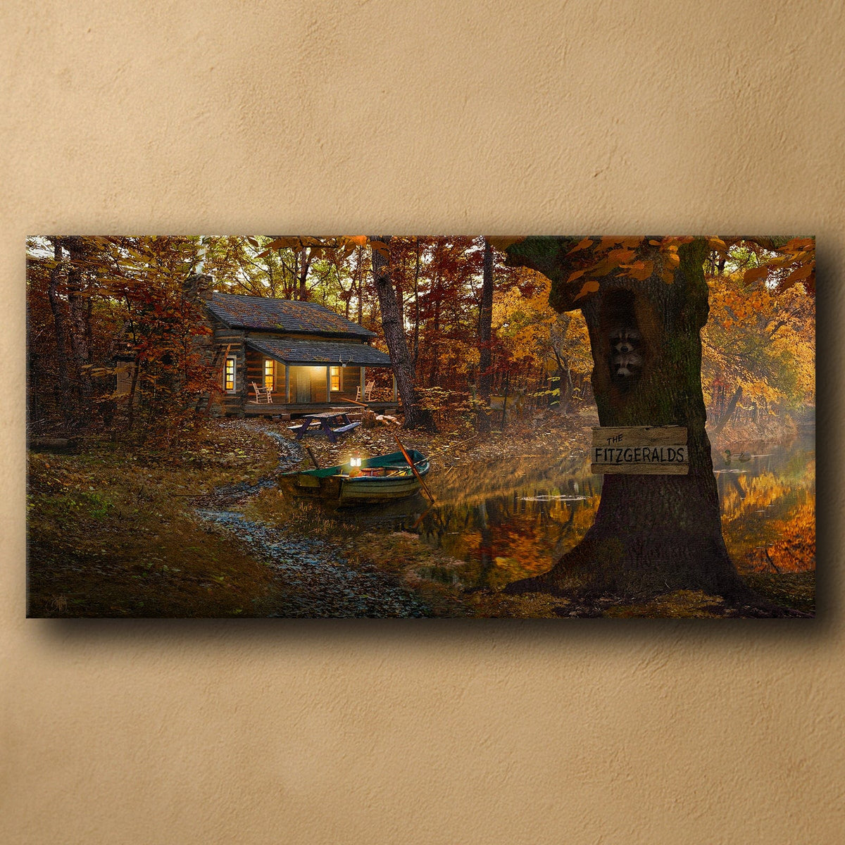 Personal-Prints art 16&quot;x32&quot; Stretched Canvas Lakehouse - Personalized Autumn Print