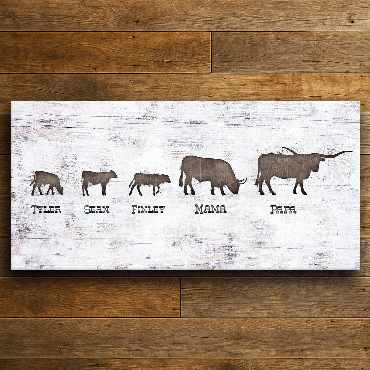 Personal-Prints art 16&quot;x32&quot; Stretched Canvas Longhorn Family Silhouettes