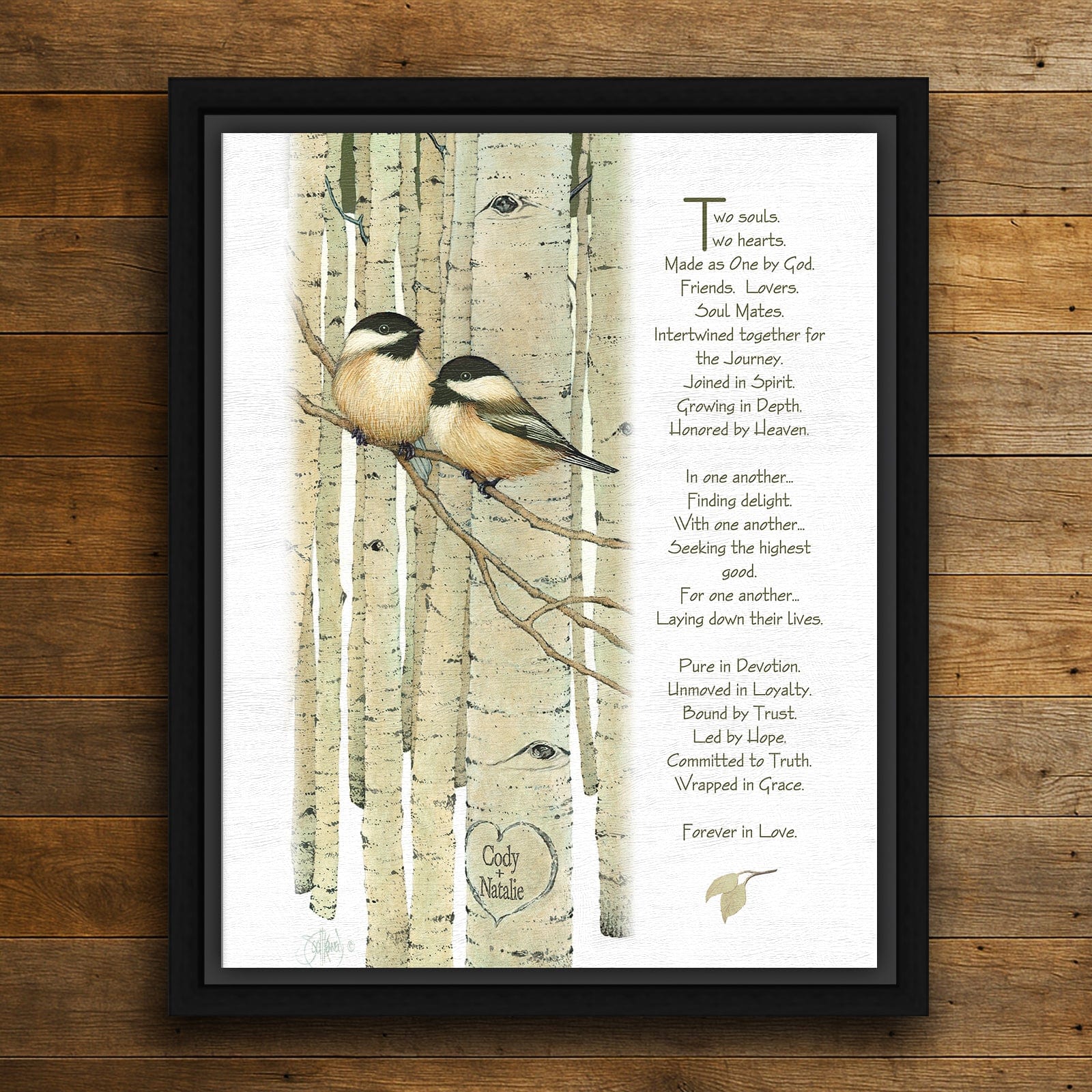 Personal-Prints art 20"x24" Float Framed Canvas Love Birds with Poem