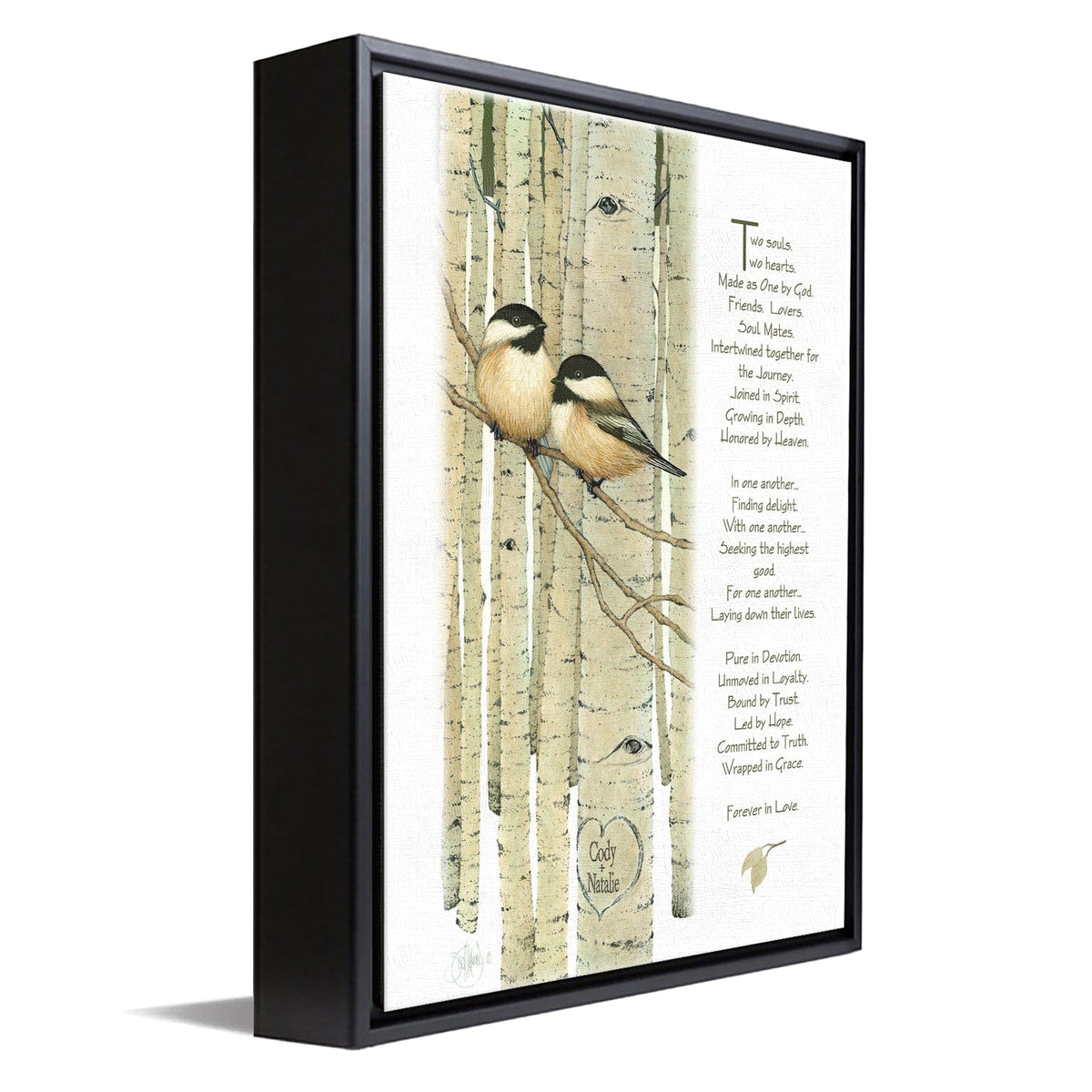 Personal-Prints art 12&quot;x16&quot; Float Framed Canvas Love Birds with Poem