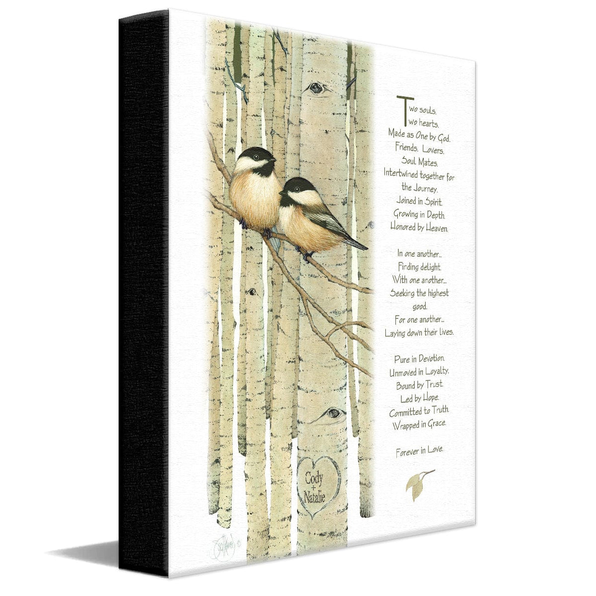 Personal-Prints art 11&quot;x14&quot; Stretched Canvas Love Birds with Poem