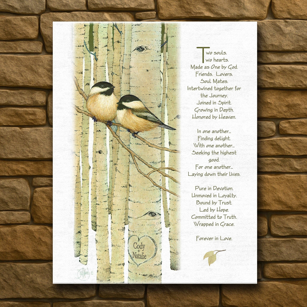 Personal-Prints art 16&quot;x20&quot; Stretched Canvas Love Birds with Poem