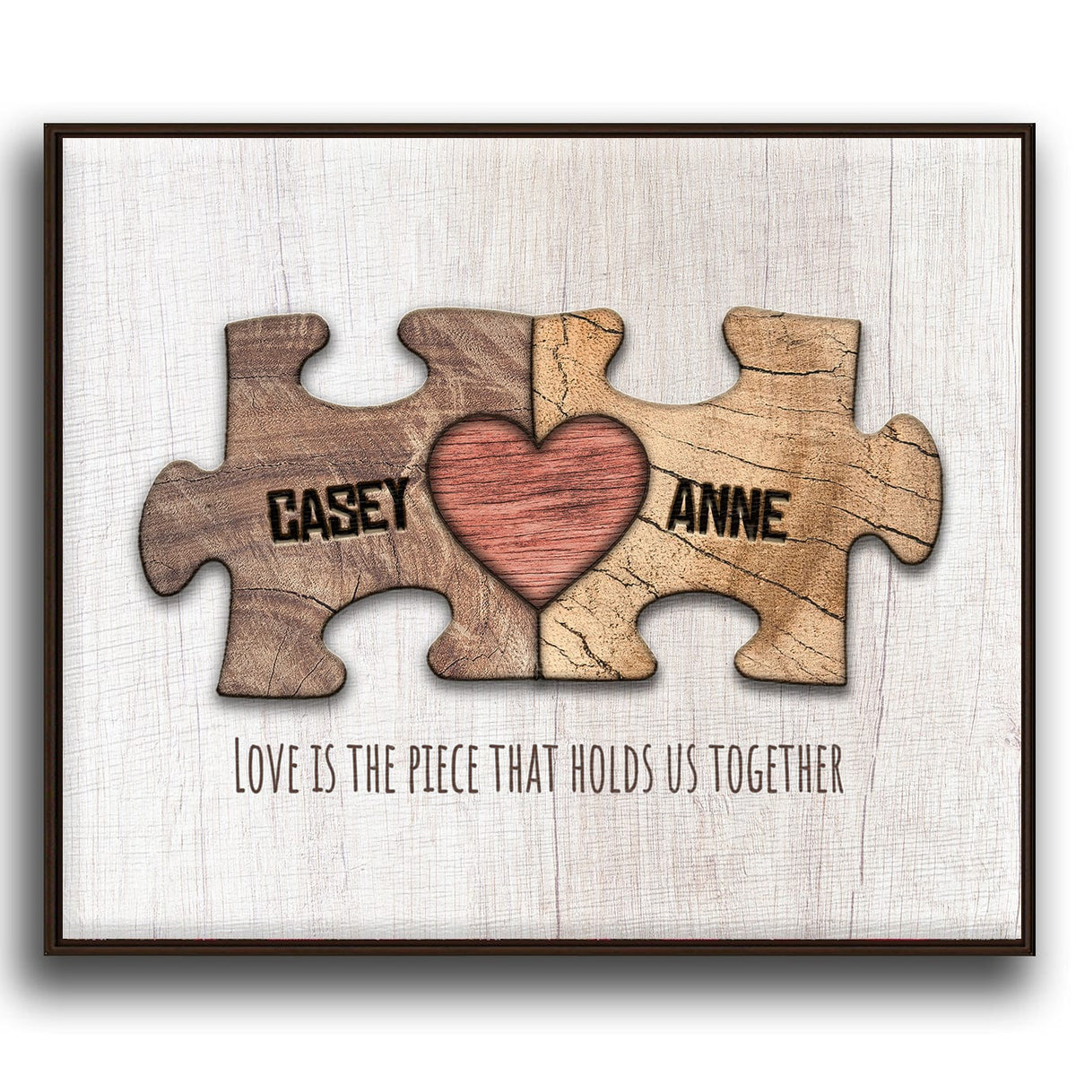 Personal-Prints art 20&quot;x24&quot; Float Framed Canvas Love Puzzle Pieces (Woodgrain)