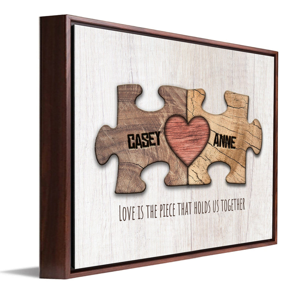 Personal-Prints art 13&quot;x16&quot; Float Framed Canvas Love Puzzle Pieces (Woodgrain)