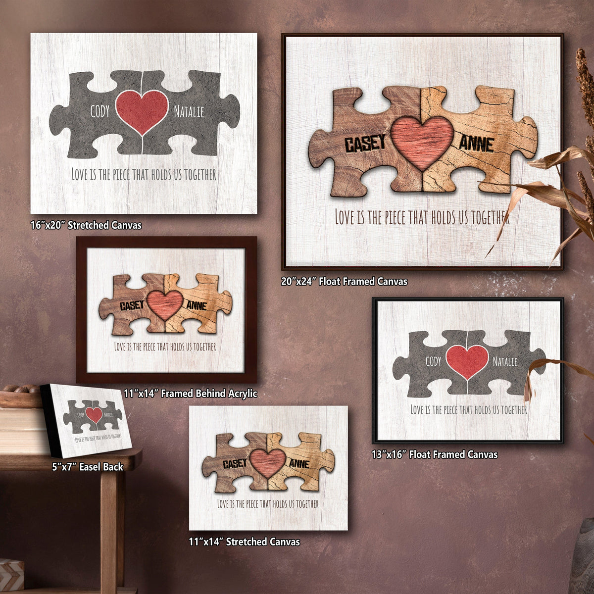 Personal-Prints art Love Puzzle Pieces (Woodgrain)