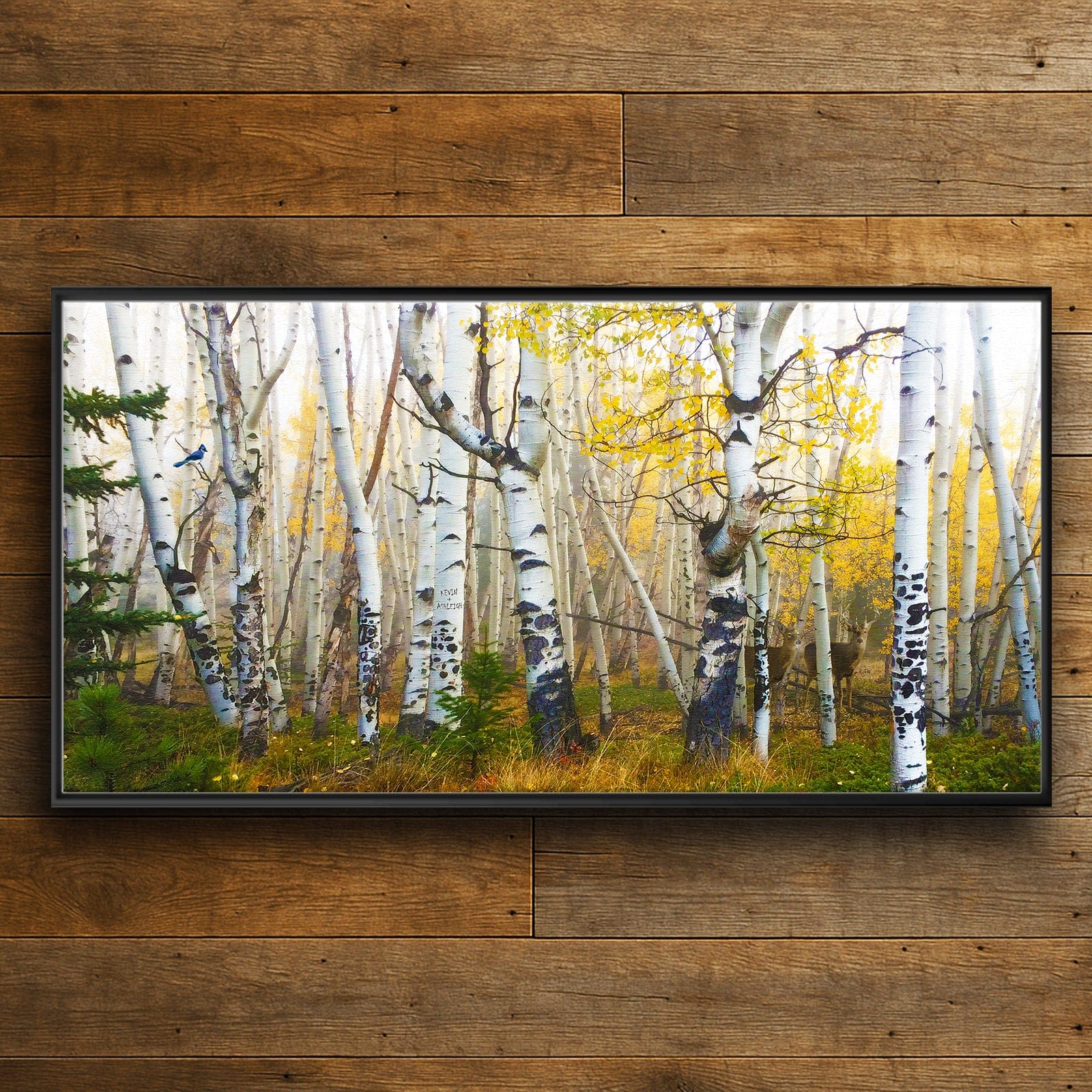 Personal-Prints art 16"x32" Float Framed Canvas Misty Morning Whitetails