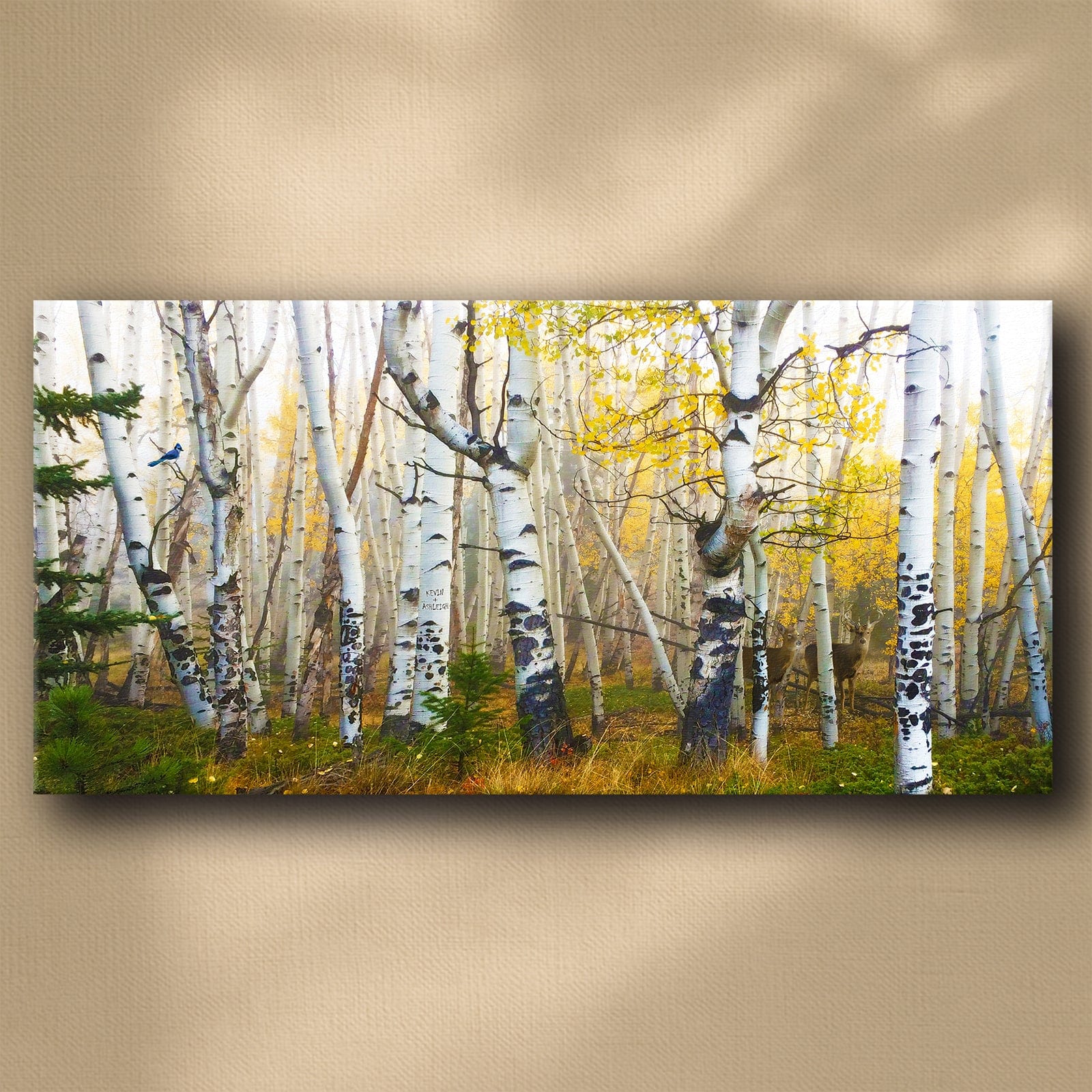 Personal-Prints art 16"x32" Stretched Canvas Misty Morning Whitetails