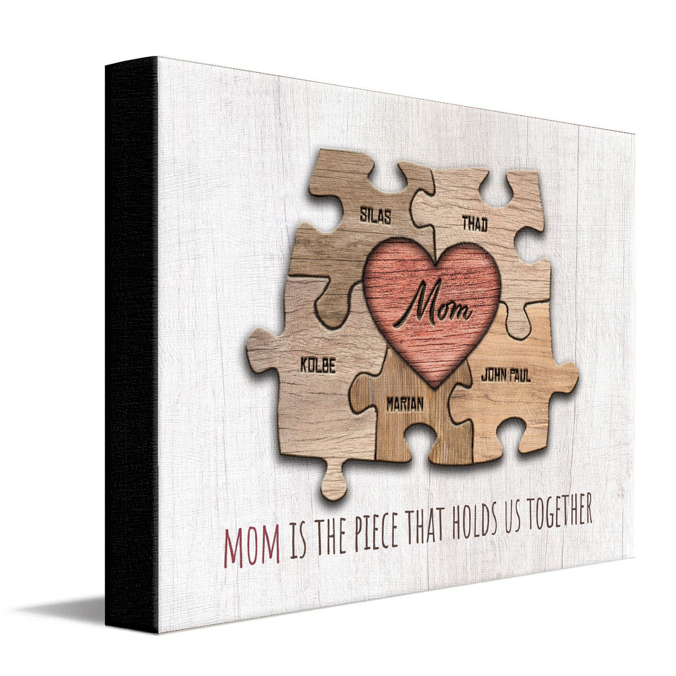 Personal-Prints art 16"x20" Stretched Canvas Mom & Children Heart Puzzle Print