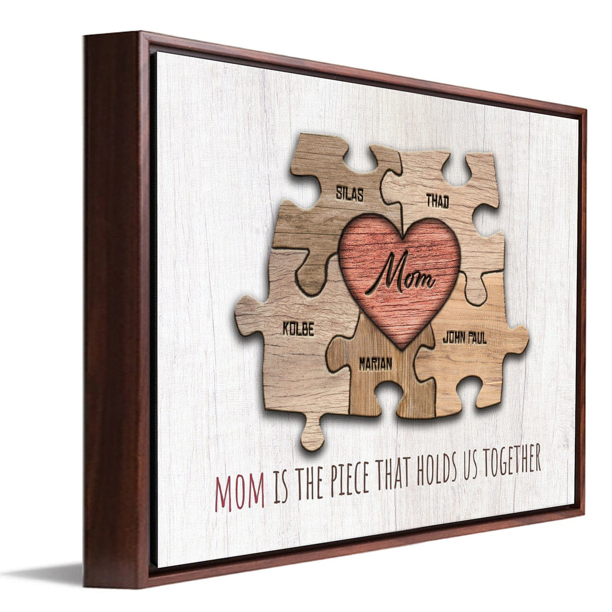 Personal-Prints art 12&quot;x16&quot; Float Framed Canvas Mom &amp; Children Heart Puzzle Print