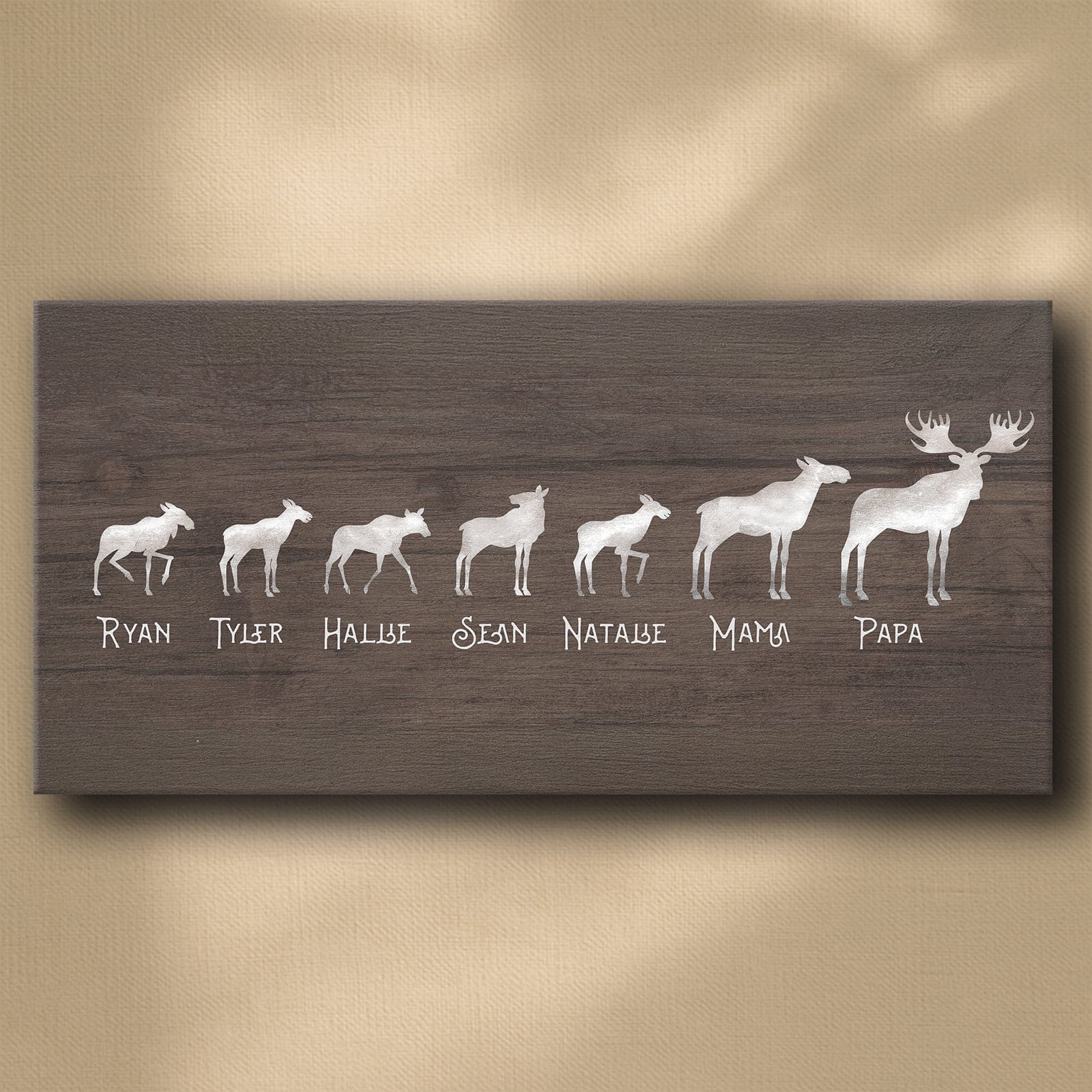 Personal-Prints art 16"x32" Stretched Canvas Moose Family Silhouettes