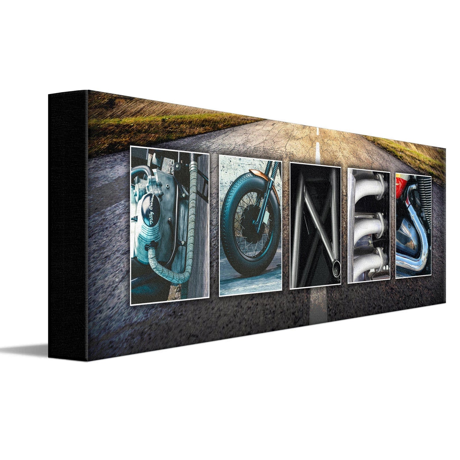 Personal-Prints art 6"x18" Stretched Canvas Motorcycle Letters Name Print