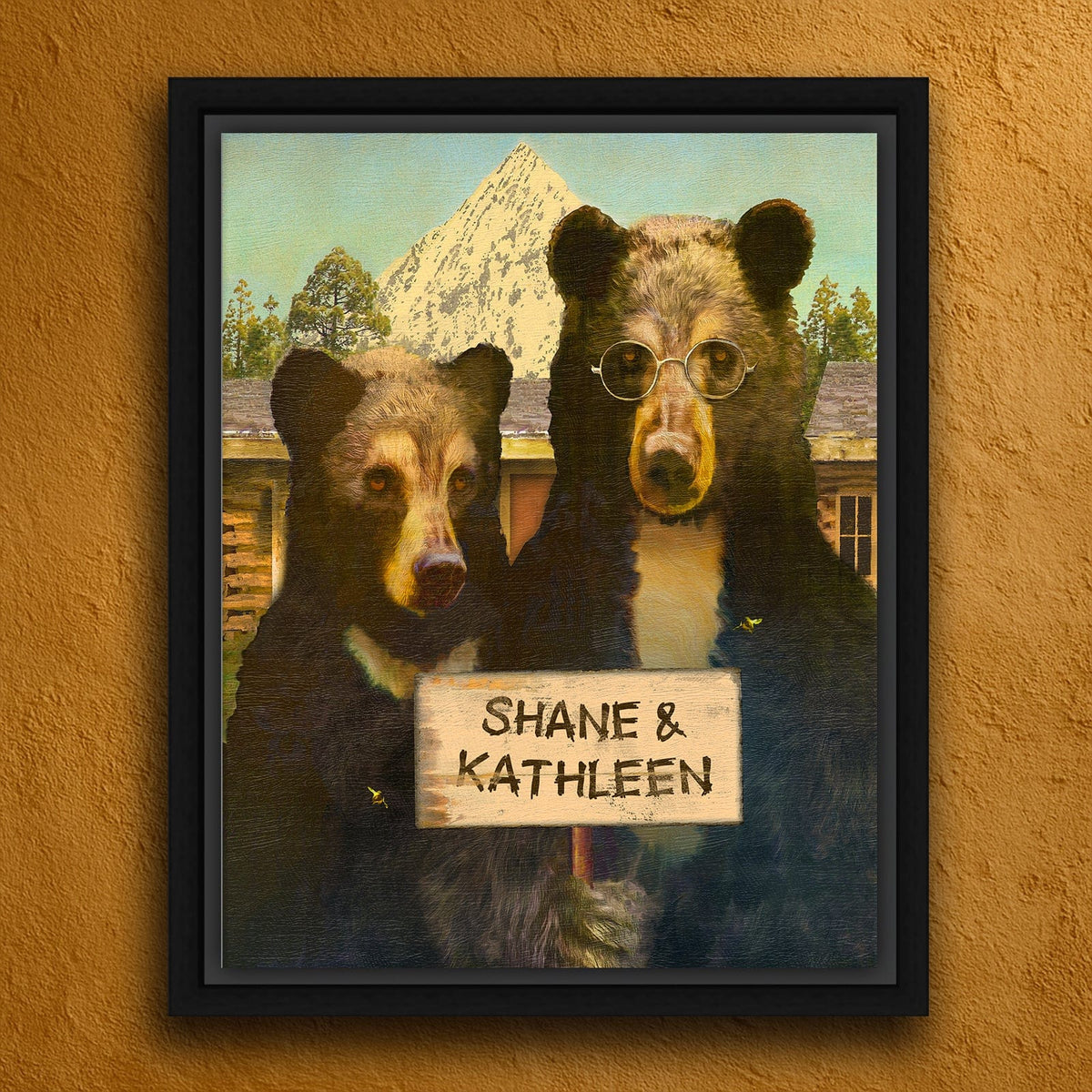 Personal-Prints art 20&quot;x24&quot; Float Framed Canvas Mountain Gothic Black Bears