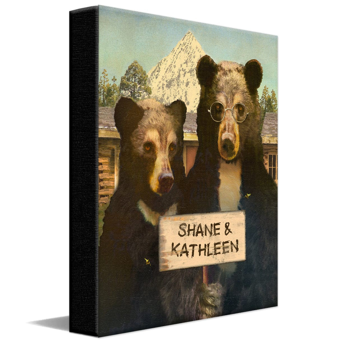 Personal-Prints art 11&quot;x14&quot; Stretched Canvas Mountain Gothic Black Bears