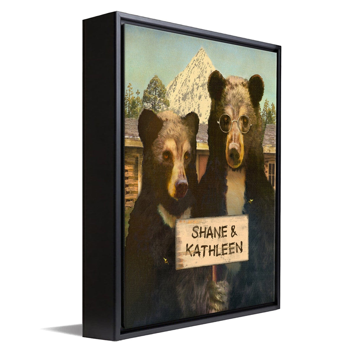 Personal-Prints art 12&quot;x16&quot; Float Framed Canvas Mountain Gothic Black Bears