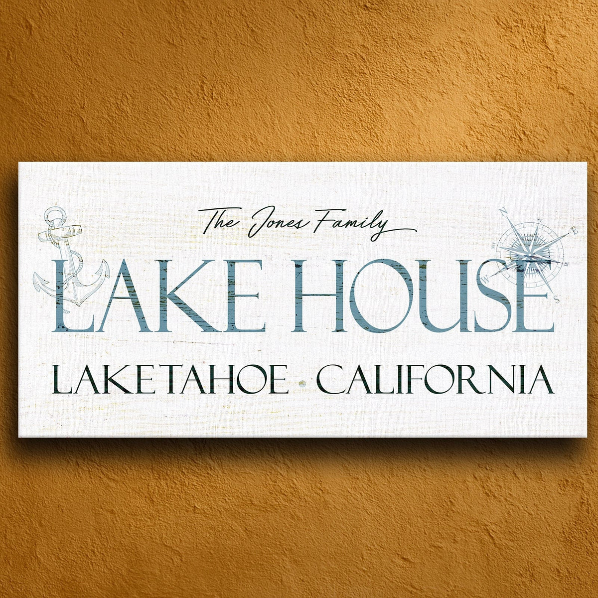 Personal-Prints art 16&quot;x32&quot; Stretched Canvas Personalized Family Lake House Sign