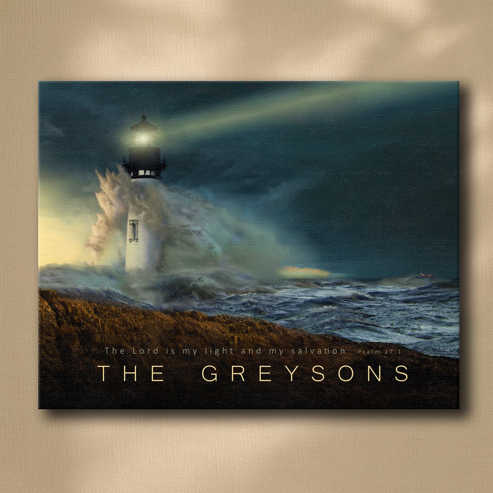 Personal-Prints art 16"x20" Stretched Canvas Psalm 27:1 Lighthouse