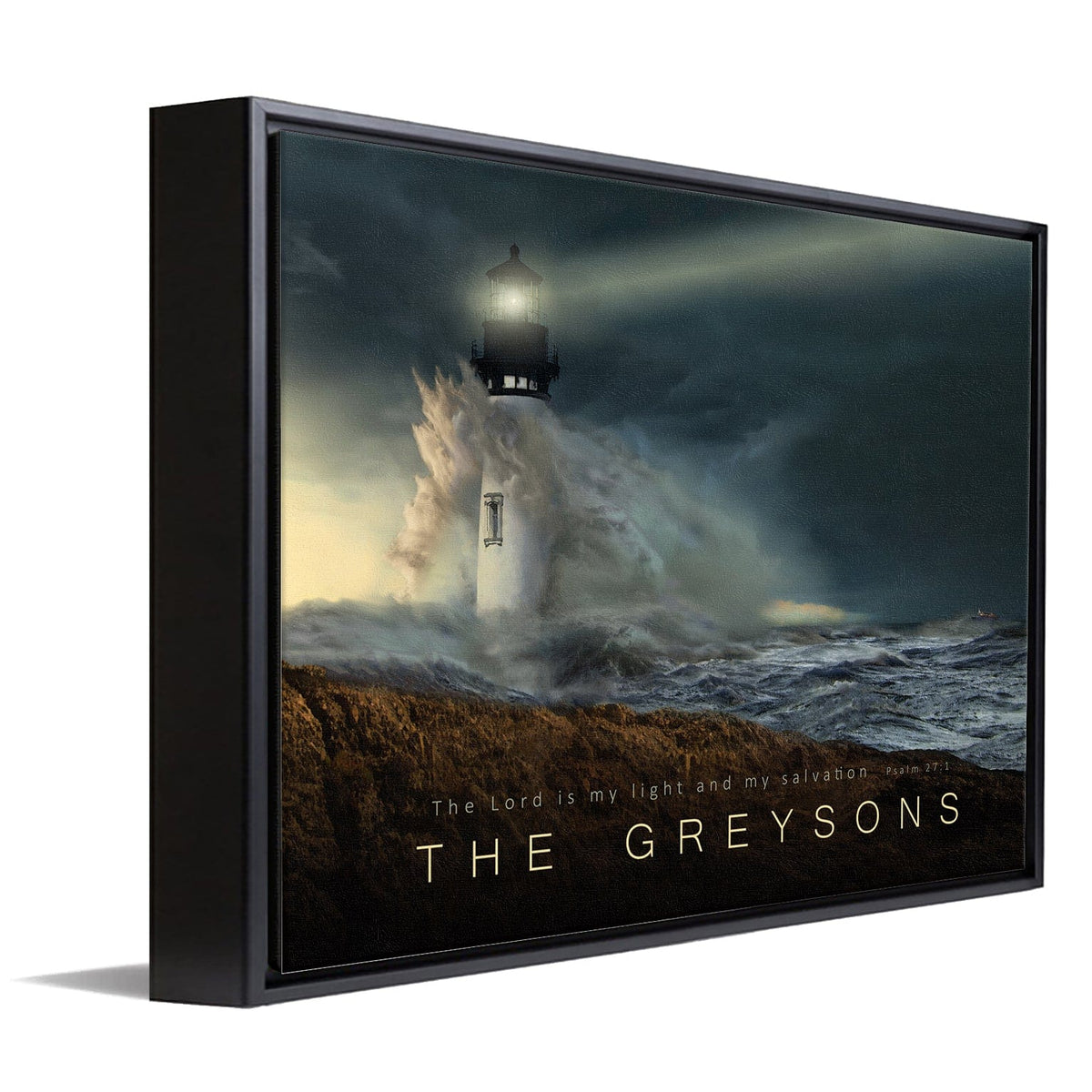Personal-Prints art 12&quot;x16&quot; Float Framed Canvas Psalm 27:1 Lighthouse