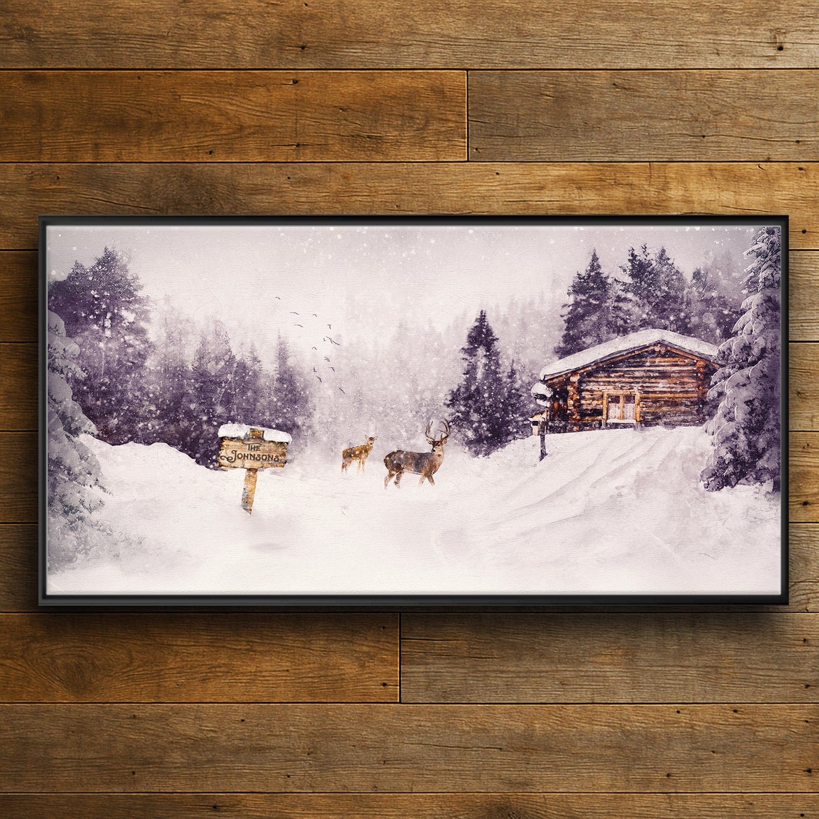 Personal-Prints art 16"x32" Float Framed Canvas Stopping By Woods