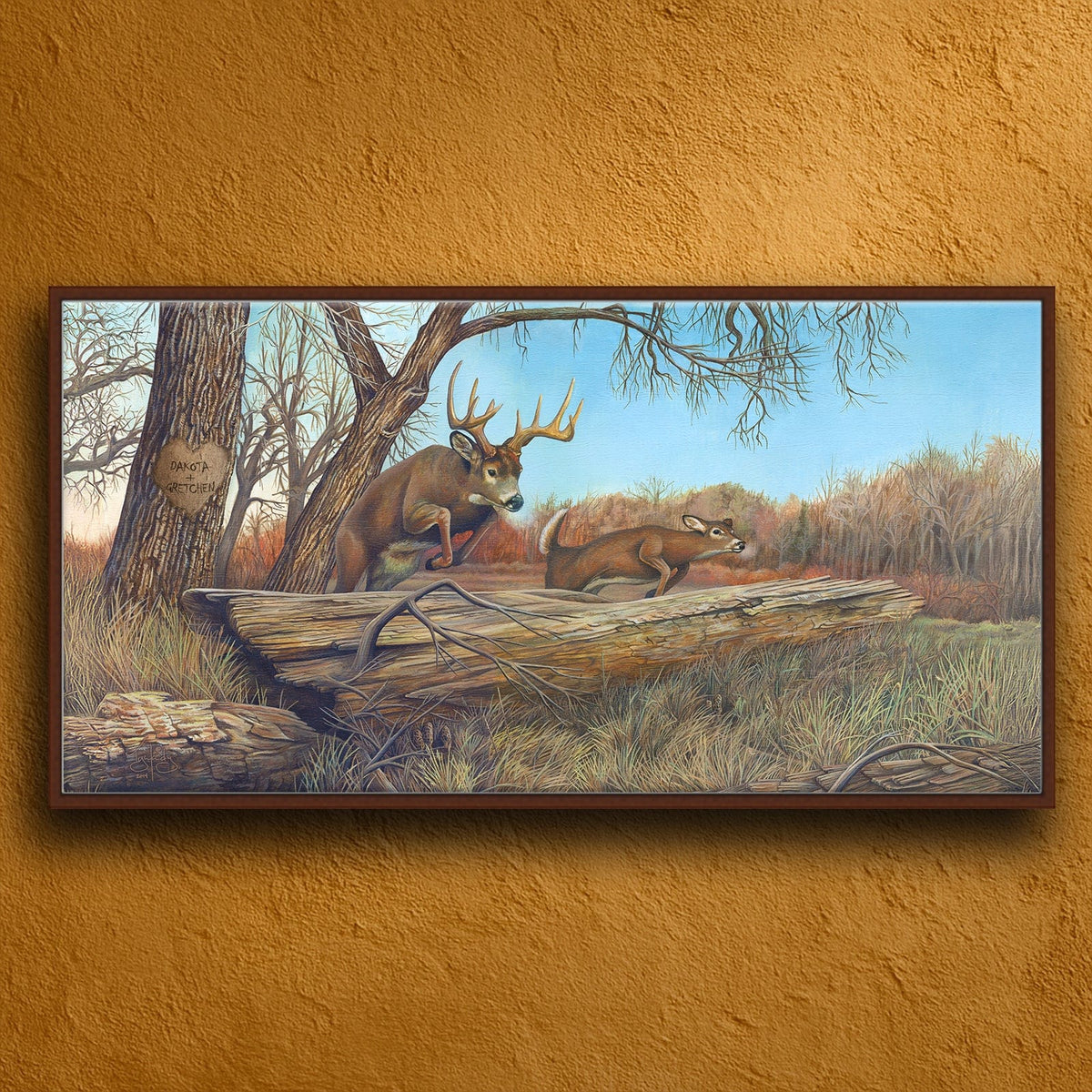 Personal-Prints art 16&quot;x32&quot; Float Framed Canvas Whitetail Jumping
