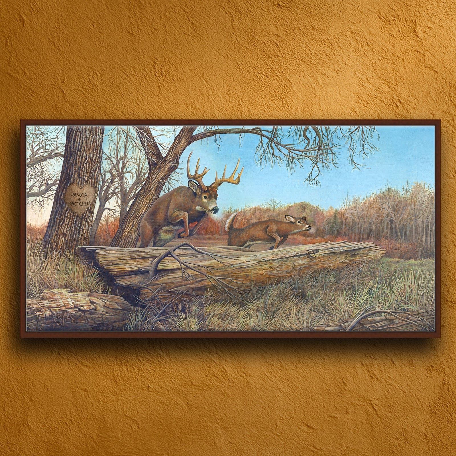 Personal-Prints art 16"x32" Float Framed Canvas Whitetail Jumping