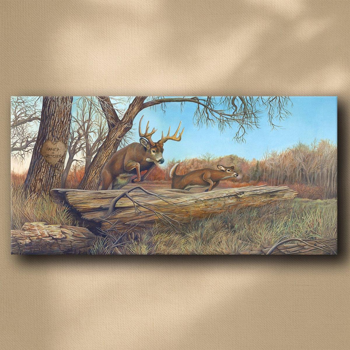 Personal-Prints art 16&quot;x32&quot; Stretched Canvas Whitetail Jumping