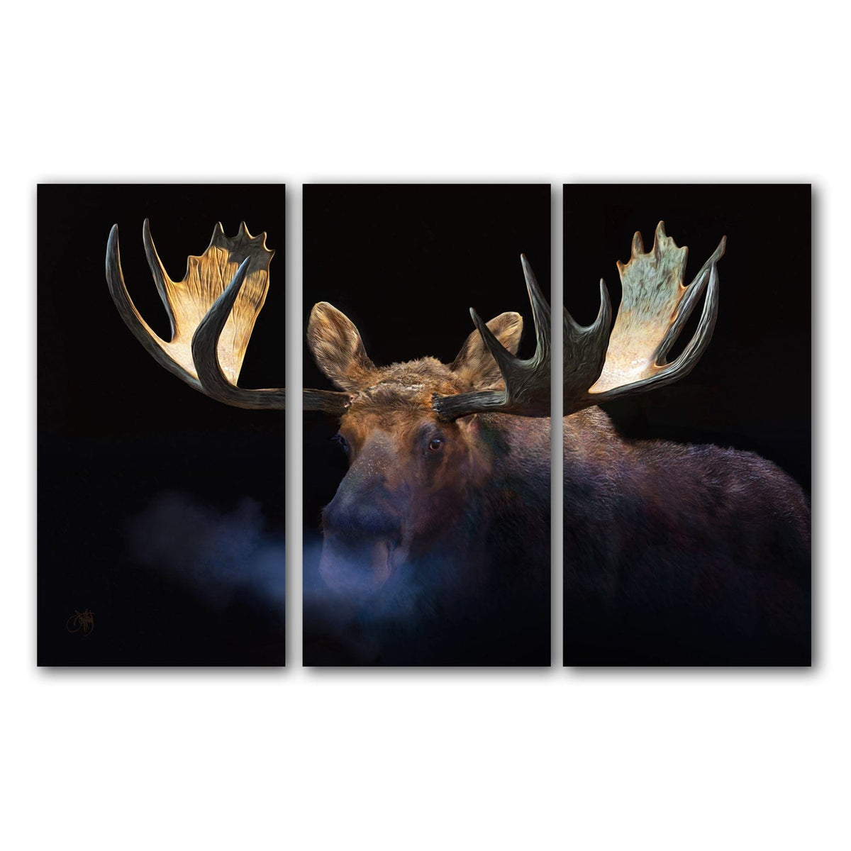 Personal-Prints art Block Mounts - 14&quot;x28&quot; panels Winter Moose - Triptych