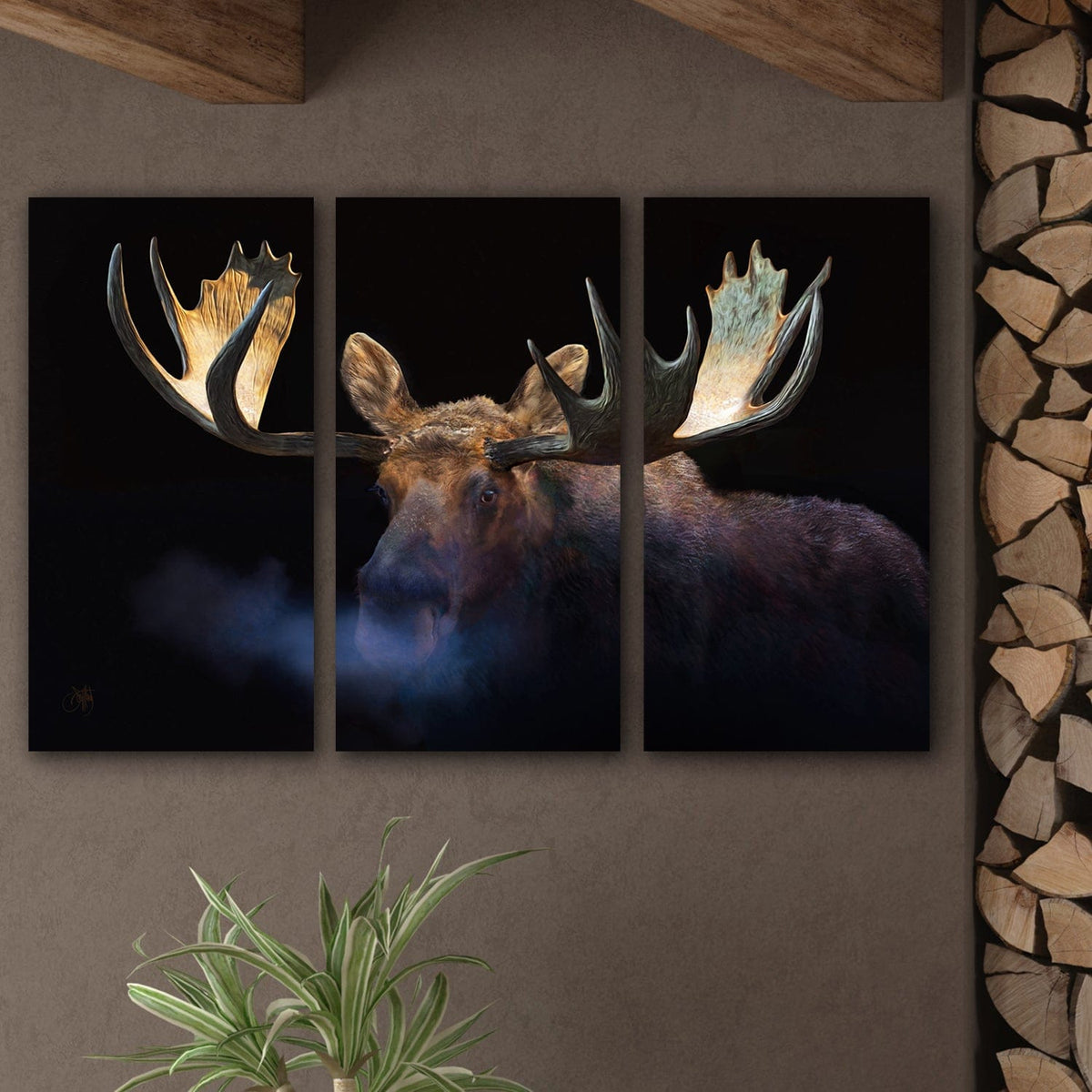 Personal-Prints art Gallery Wrap Canvas - 17&quot;x34&quot; panels Winter Moose - Triptych