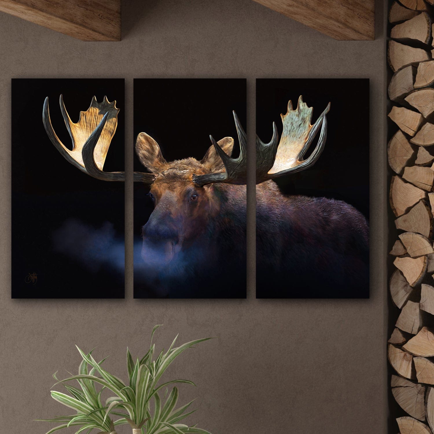 Personal-Prints art Gallery Wrap Canvas - 17"x34" panels Winter Moose - Triptych