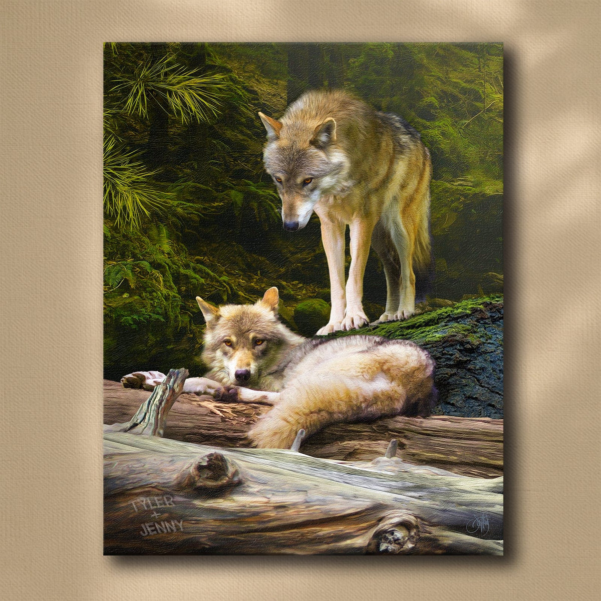 Personal-Prints art 16&quot;x20&quot; Stretched Canvas Wolf Couple - Wolves