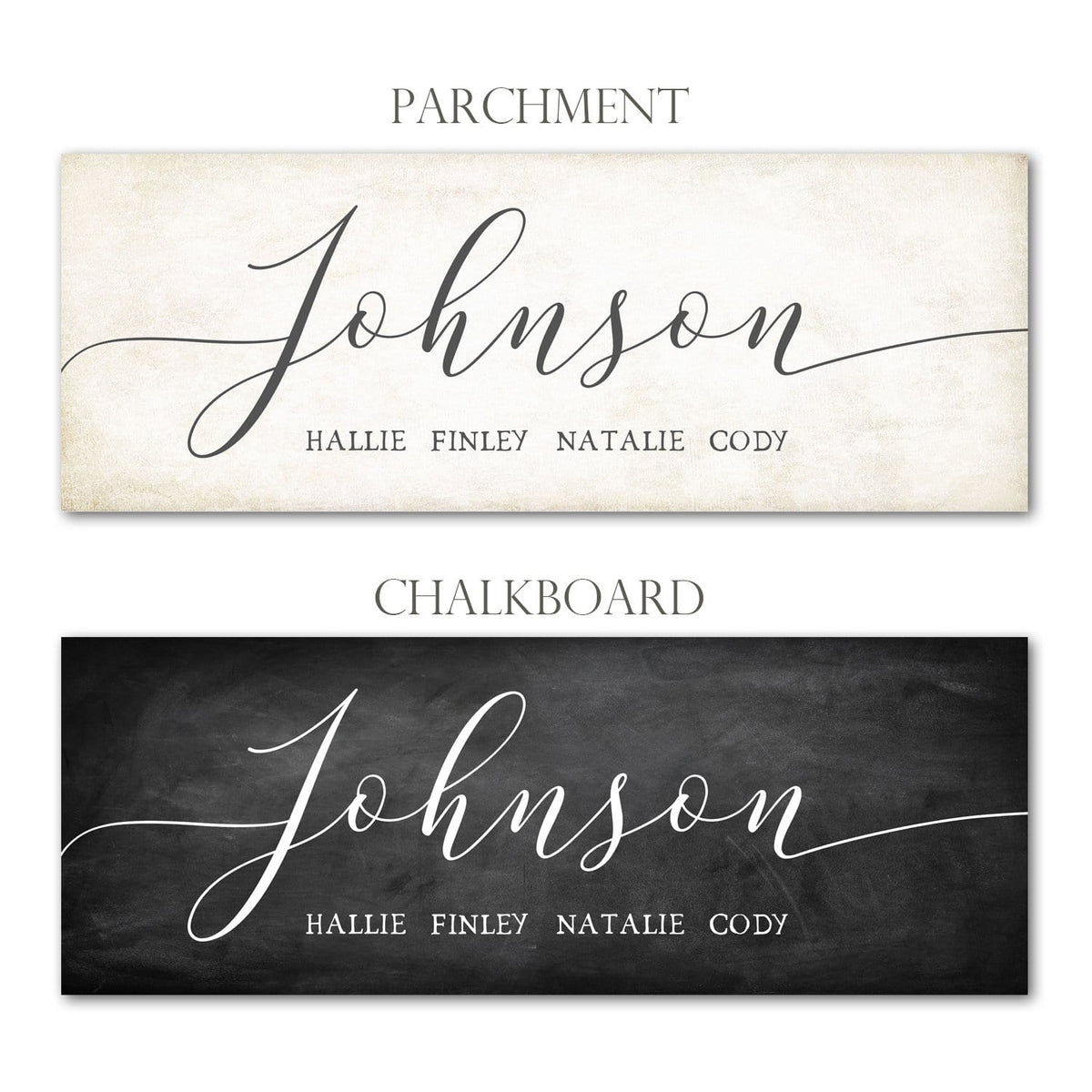 Farmhouse Vintage Chic Chalboard and Parchment Last Name Print