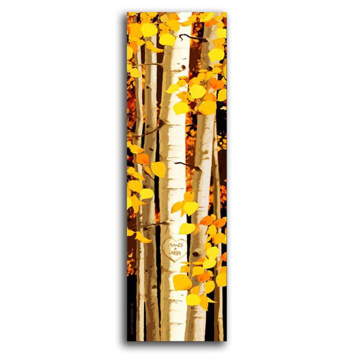 Featuring the bold yellows and orange colors of fall, this Aspen tree art will make a great gift and is personalized for you.