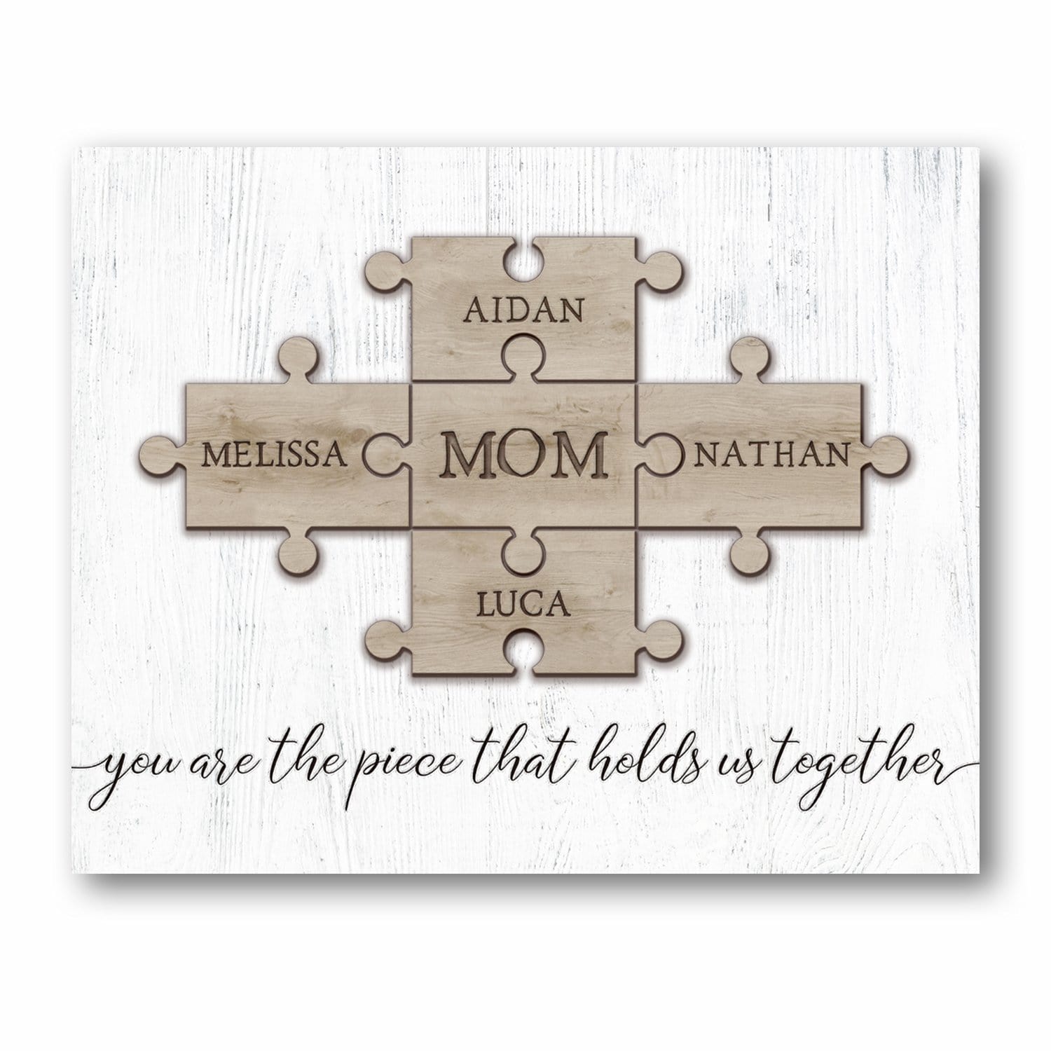 Mom and Children Puzzle Pieces Personalized Sign 