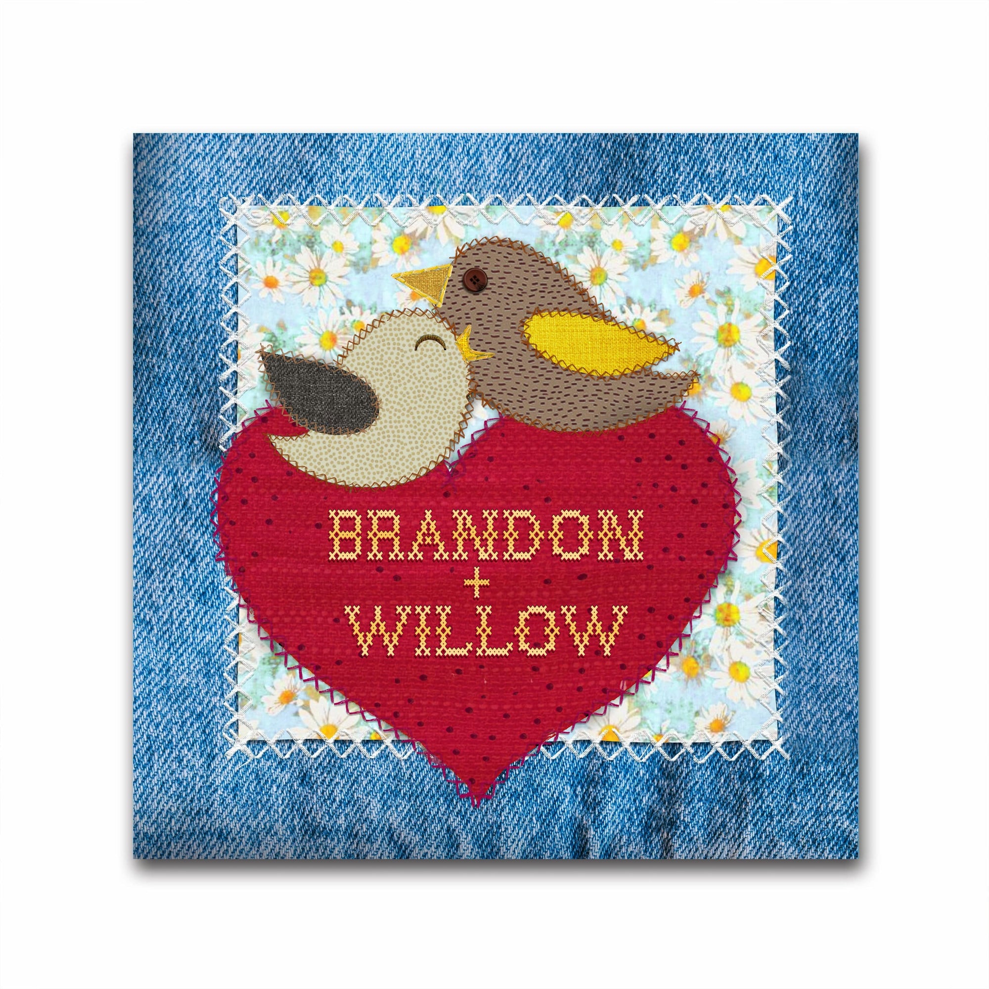 Stitched Together - Romantic cross stitch style art - personalized romantic gifts from Personal Prints
