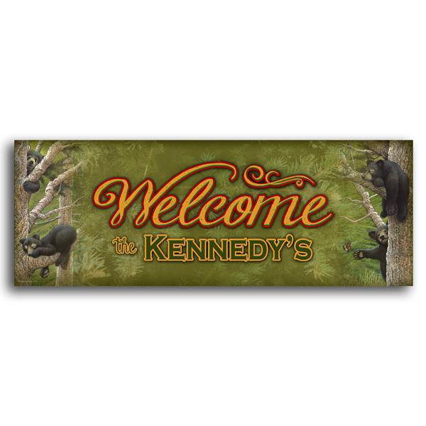 Personalized Cabin Welcome Sign with cute Black Bears from Personal-Prints