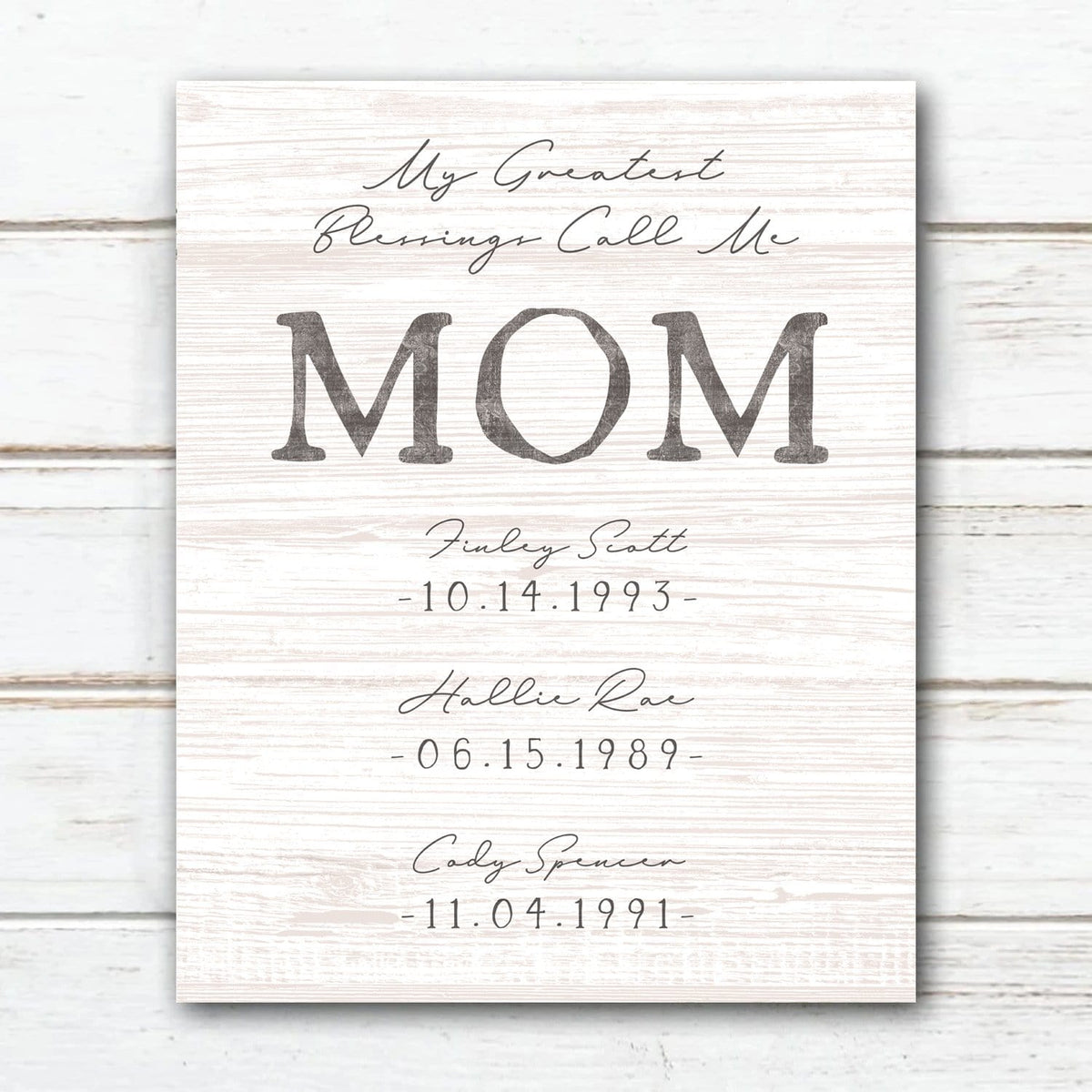 Wood block mount sign - Personalized mom gift with kid&#39;s names