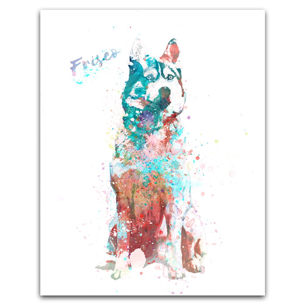 Watercolor Contemporary watercolor husky dog art print mounted on wood block- Personal-Prints