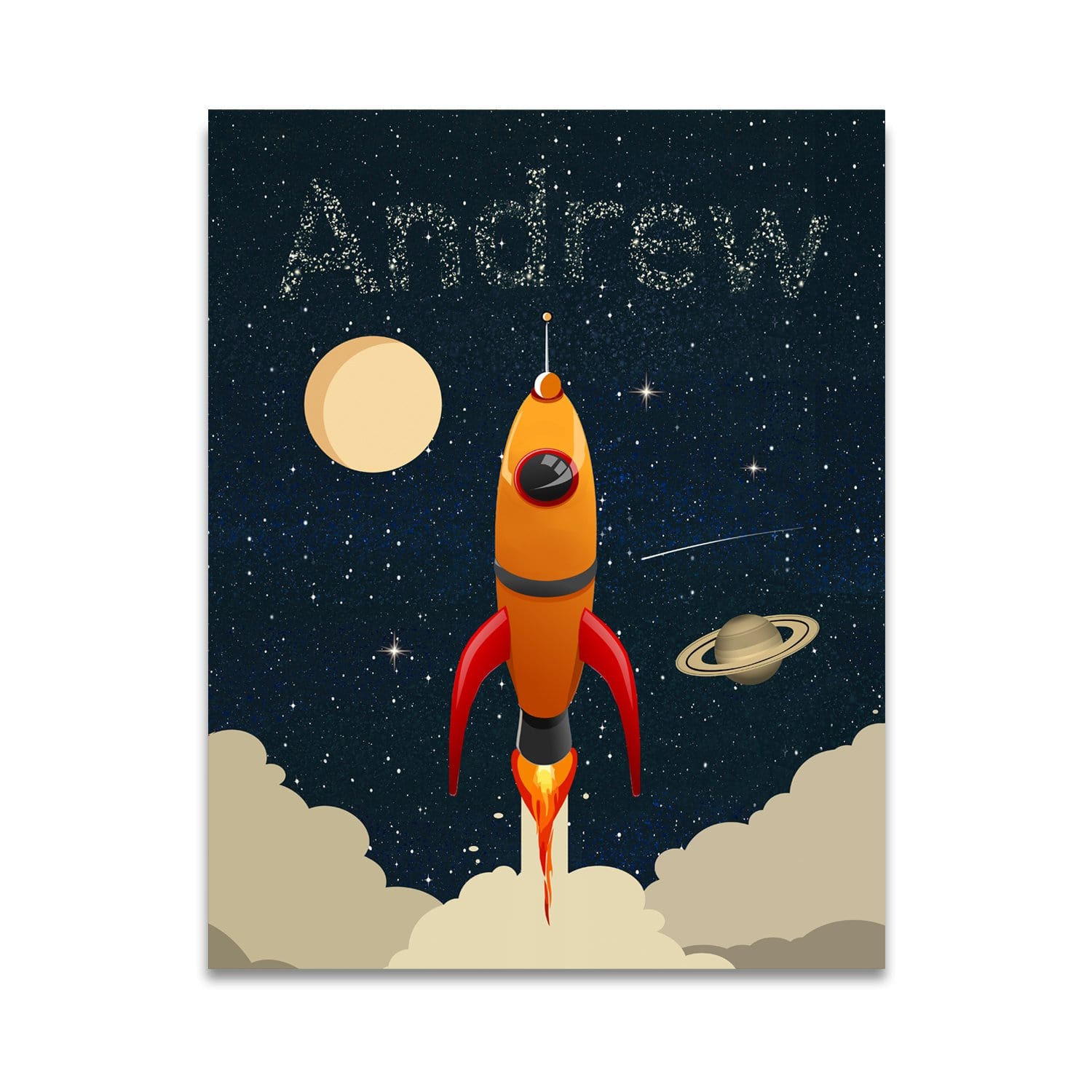 Personalized spaceship kids art personalized with their name written in the stars