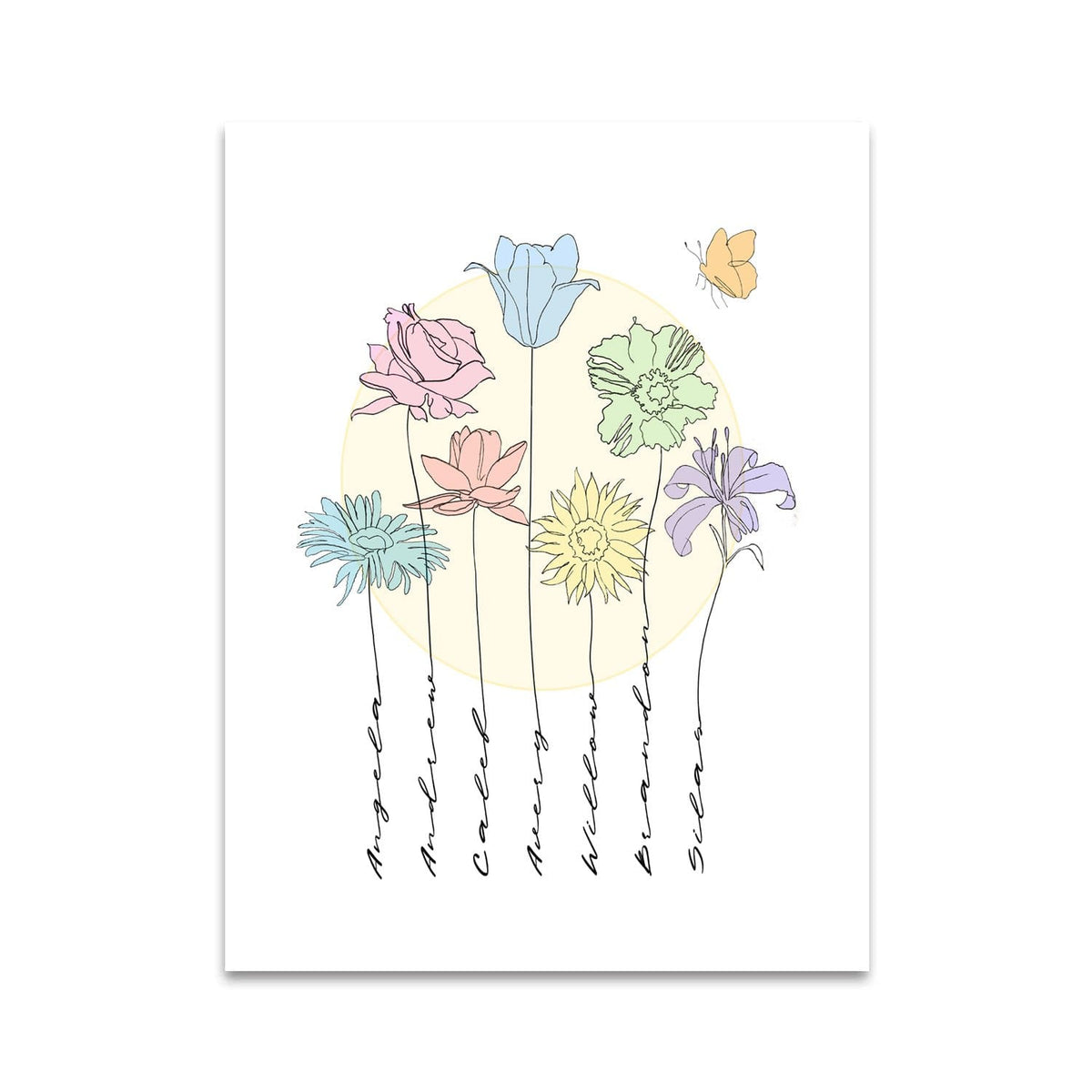 Flower art with personalized names on stems
