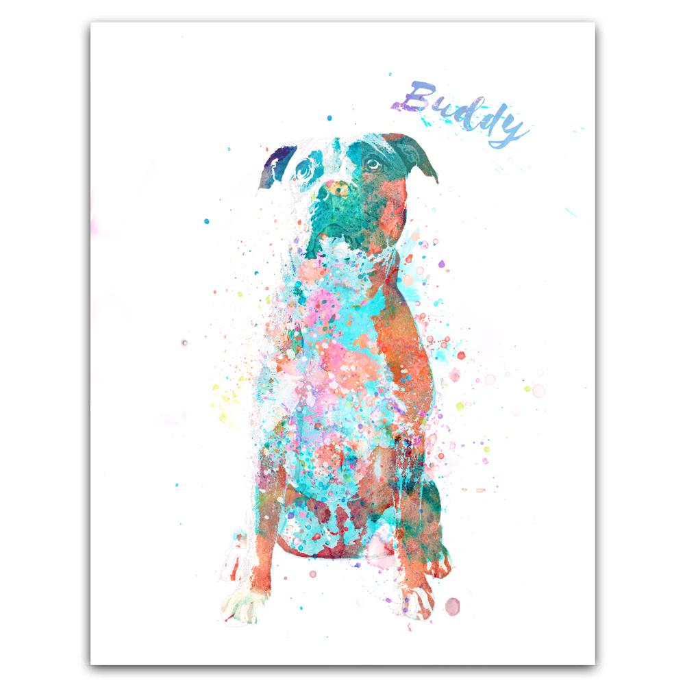 Watercolor pet portrait - Pit Bull Personalized Art from Personal-Prints