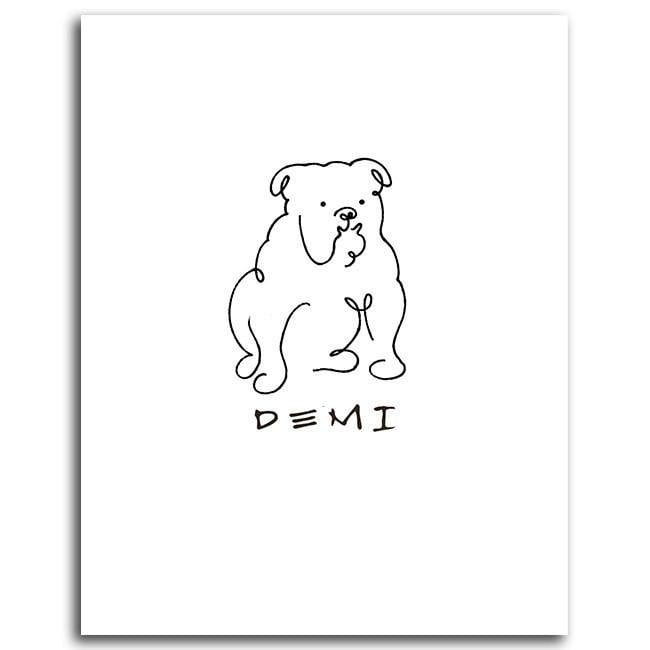 Picasso style personalized dog line drawing of a bulldog with a white background mounted to wood block - Personal-Prints