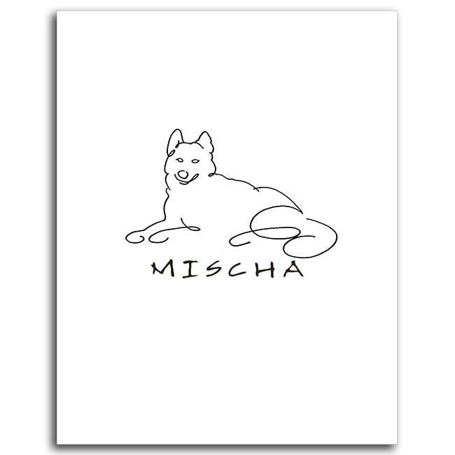 Picasso Style Husky Line Drawing Art Customied With Dog&#39;s Name- Block Mount