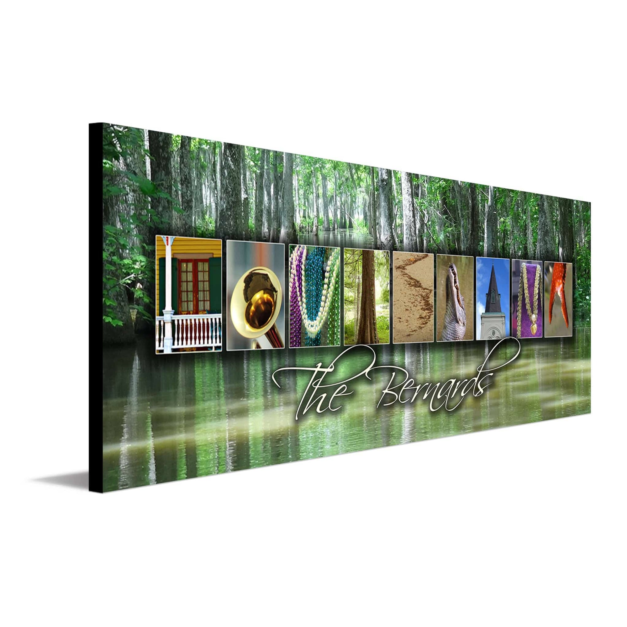 Louisiana wall art with images from around the state to spell the word Louisiana - Personal-Prints