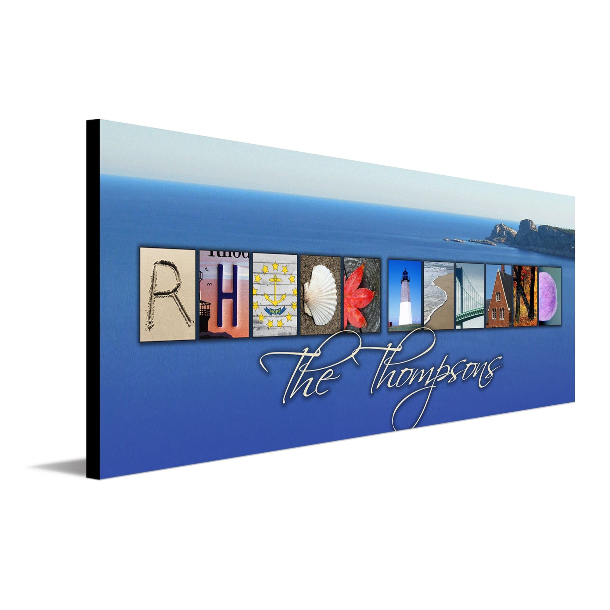 Personalized Rhode Island art using images to spell the words Rhode Island - Personal-Prints
