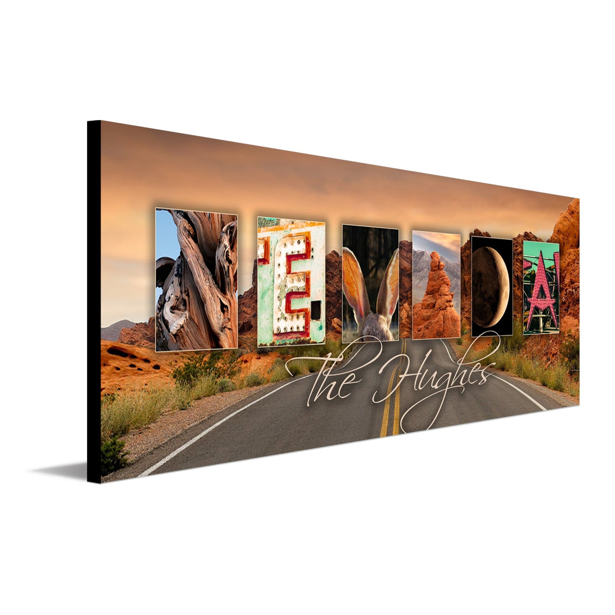 Nevada wall art using pictures from around the state to spell the word Nevada - Personal-Prints