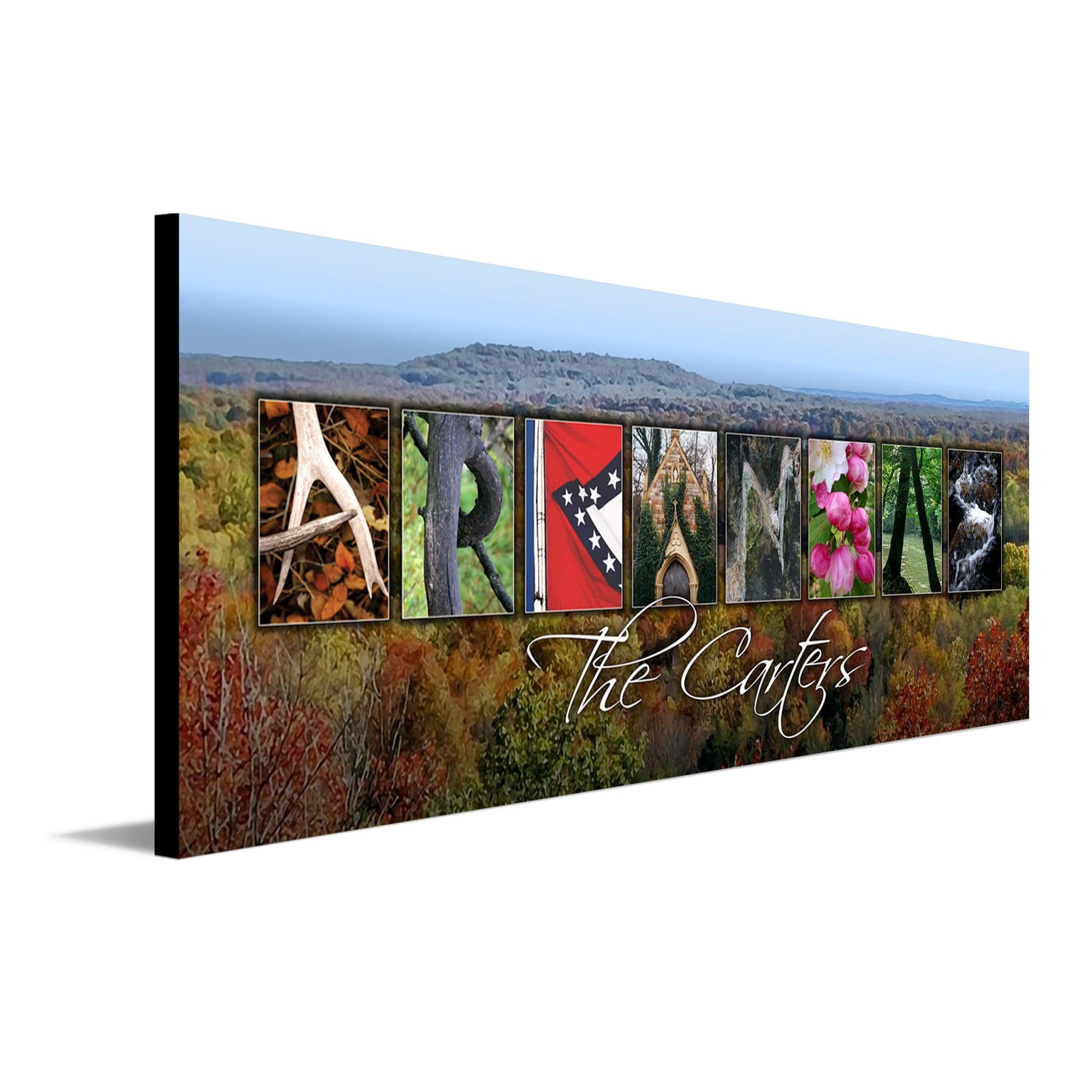 Personalized Arkansas art using images to spell the word Arkansas - Personal-Prints
