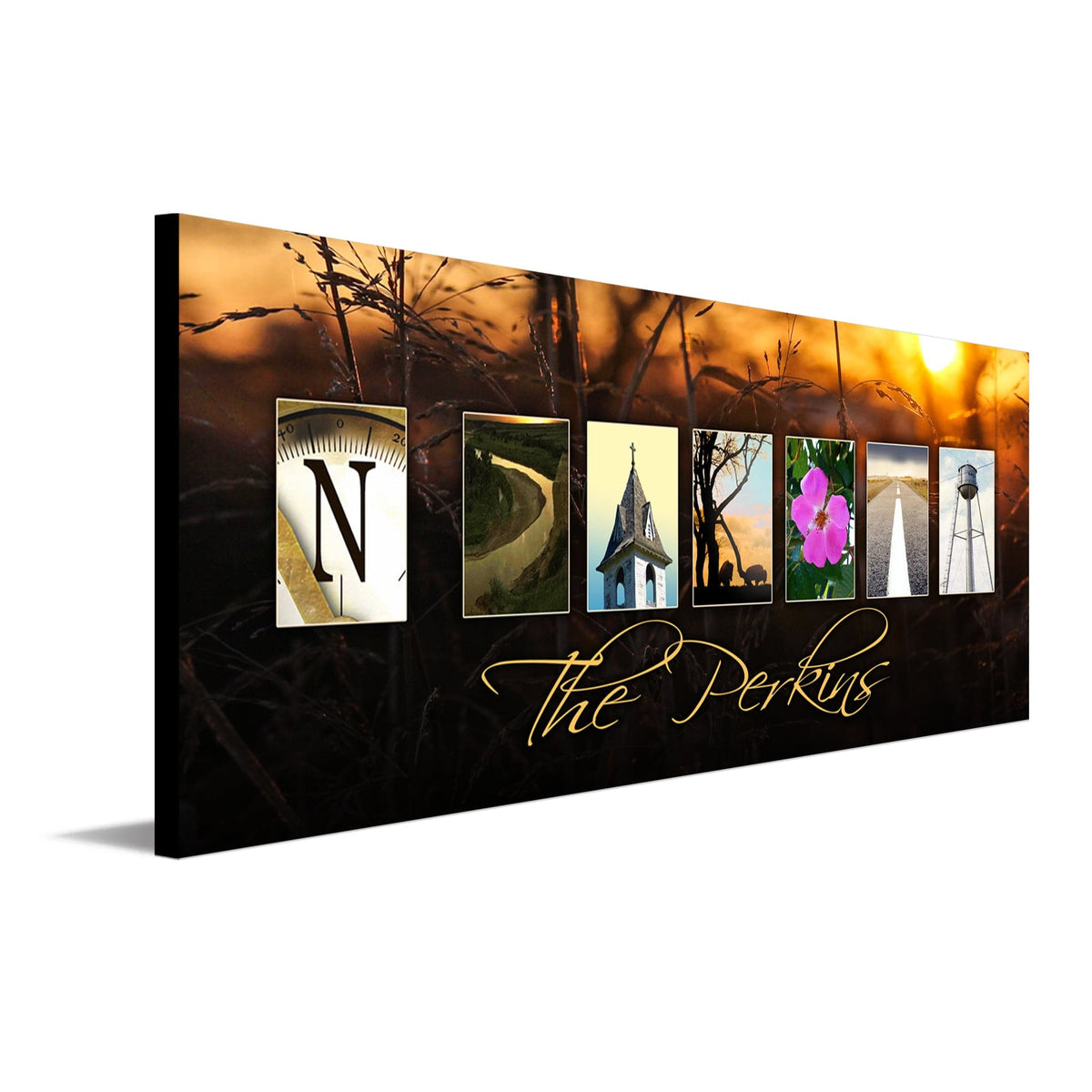 Personalized North Dakota wall art using images from the state to spell the words North Dakota - Personal-Prints