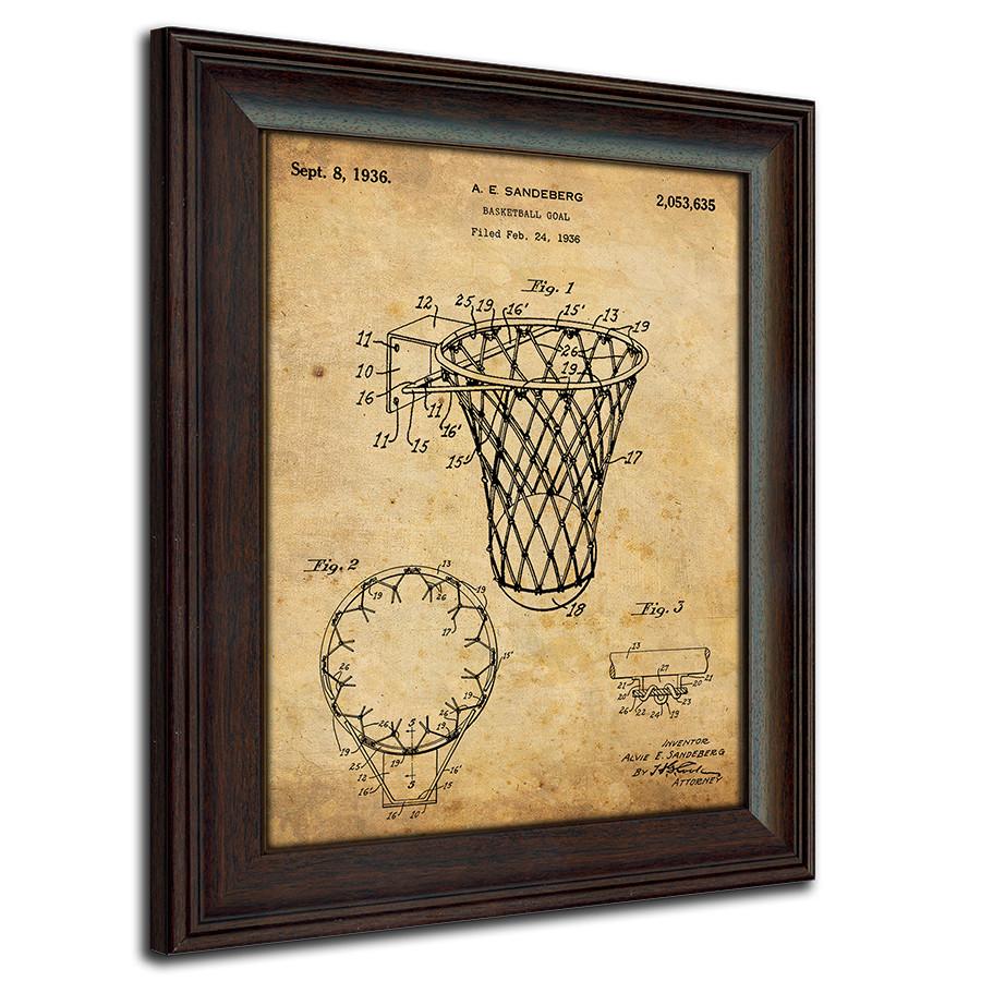 Vintage style patent art print of the original patent for a basketball hoop - Personal-Prints