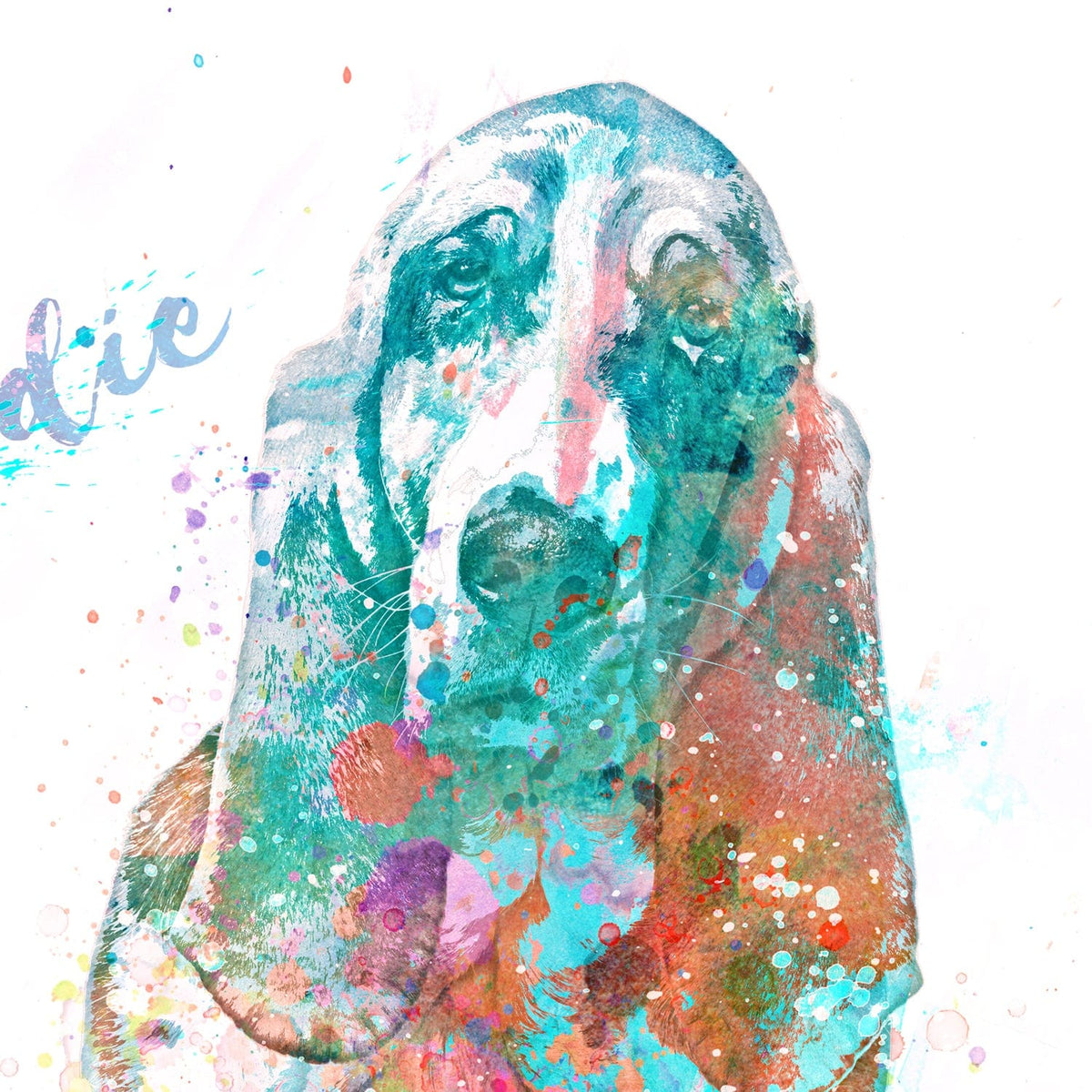 Basset Hound dog watercolor pet portrait detail of face