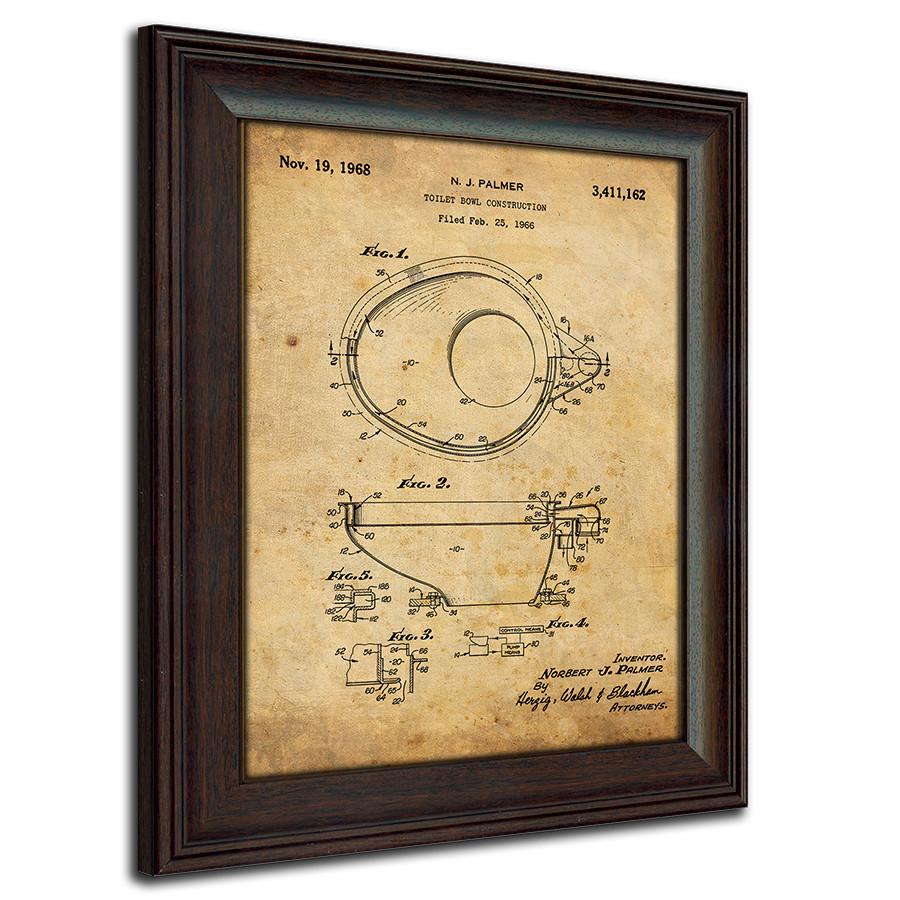 Framed vintage patent art of the original patent for toilet bowl - Personal-Prints